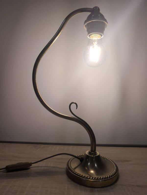 Lampe de Bureau Laiton Massif Col de Cygne Vintage Neuve 41cm