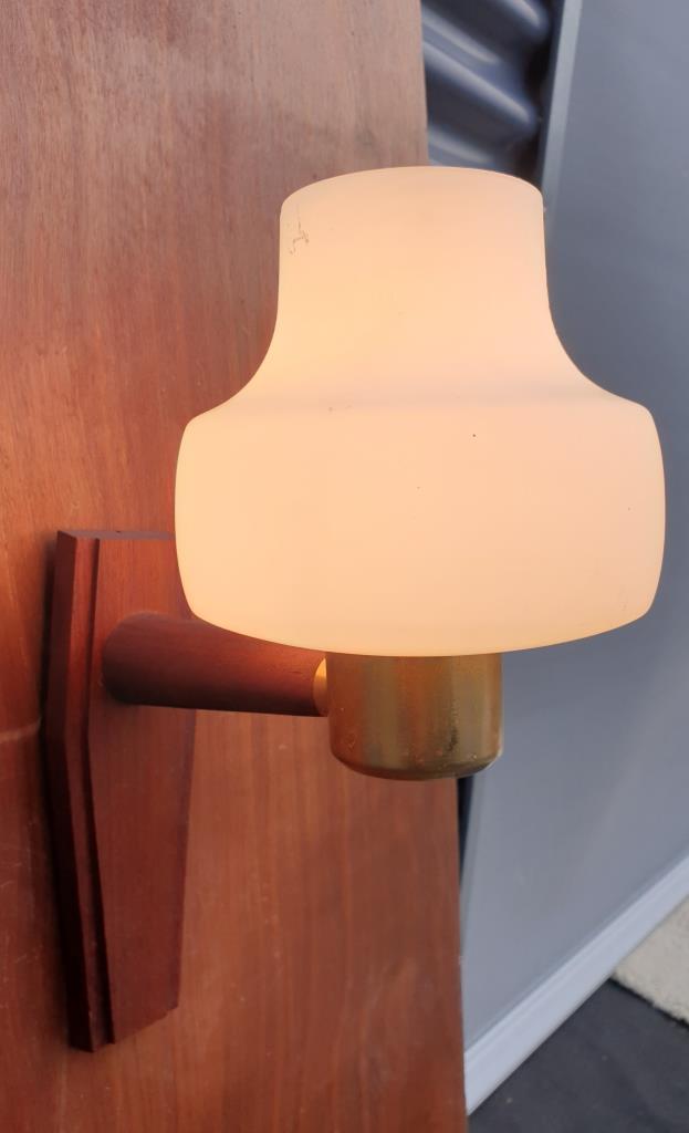 Scandinavian tea towel lamp teak and opaline circa 1960