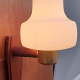 Scandinavian tea towel lamp teak and opaline circa 1960