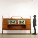 Vintage buffet in walnut veneer and glass, Italy, 1950s-1960s.