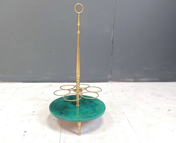 Chariot de bar et porte-bouteilles en peau de chèvre laquée italienne par Aldo Tura