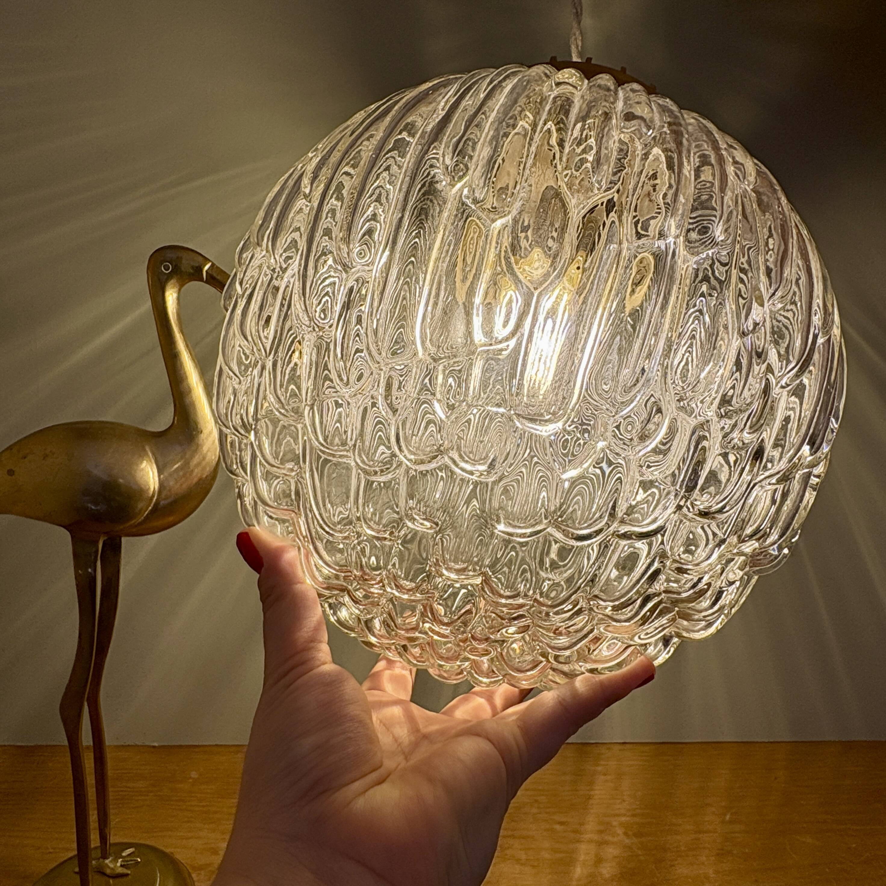 Vintage XL globe pendant light in molded glass