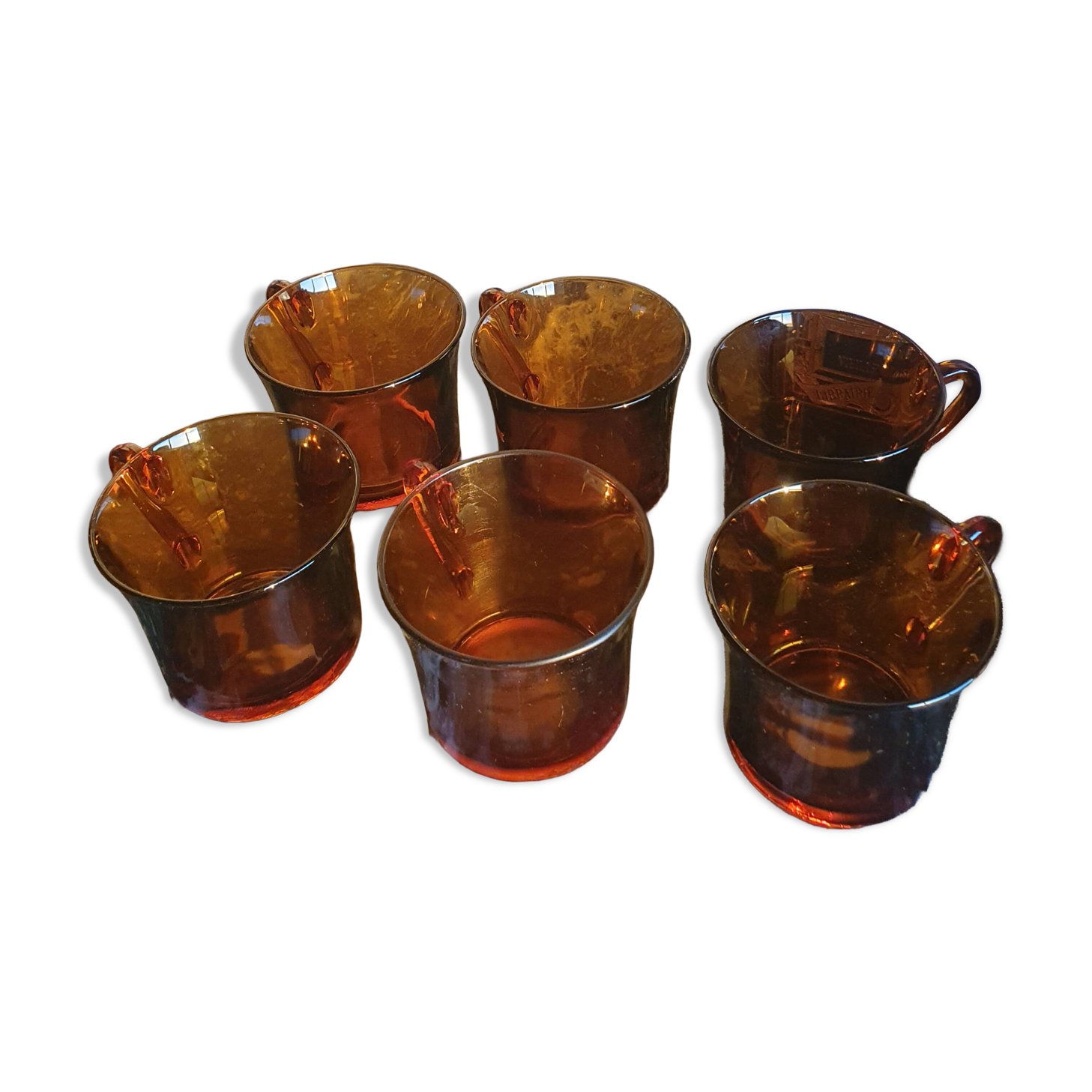 6 tasses vintage en verre ambré Duralex, Espagne