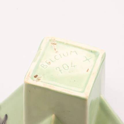 Vintage green ceramic vase with a square base - Belgium 704