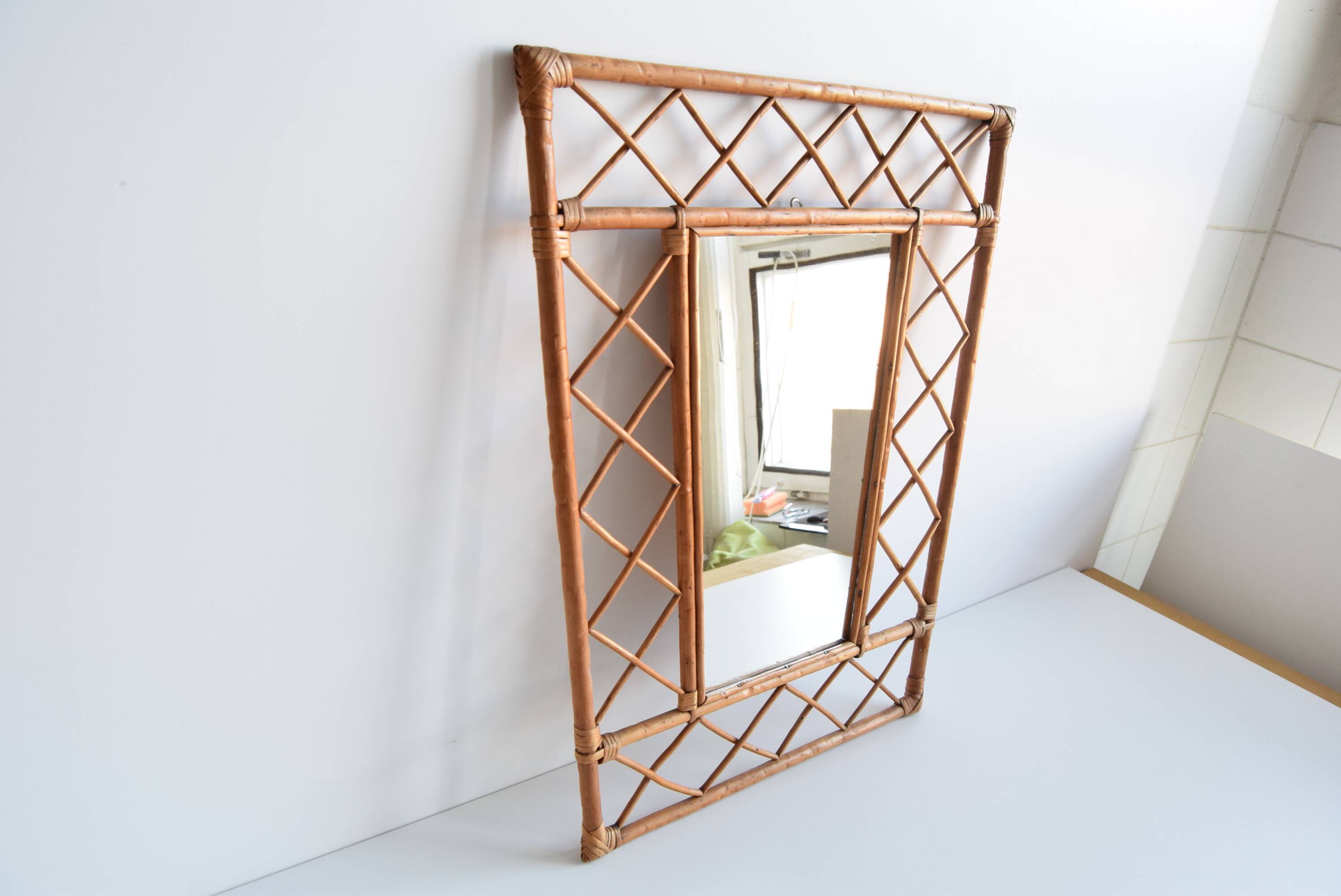 1970s Mid century Rattan wall mirror