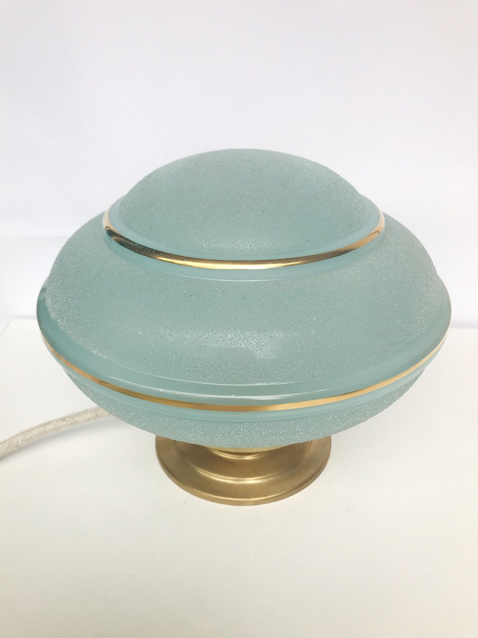 Table lamp in blue granite glass and golden border