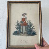 Framed antique engraving, harvest scene
