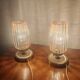 Pair of vintage 70s bedside lamps – Brushed brass, enamel & ribbed glass
