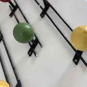 Vintage 1960s tricolour coat rack trio with 3 ball hooks - 45 x 6 / 2