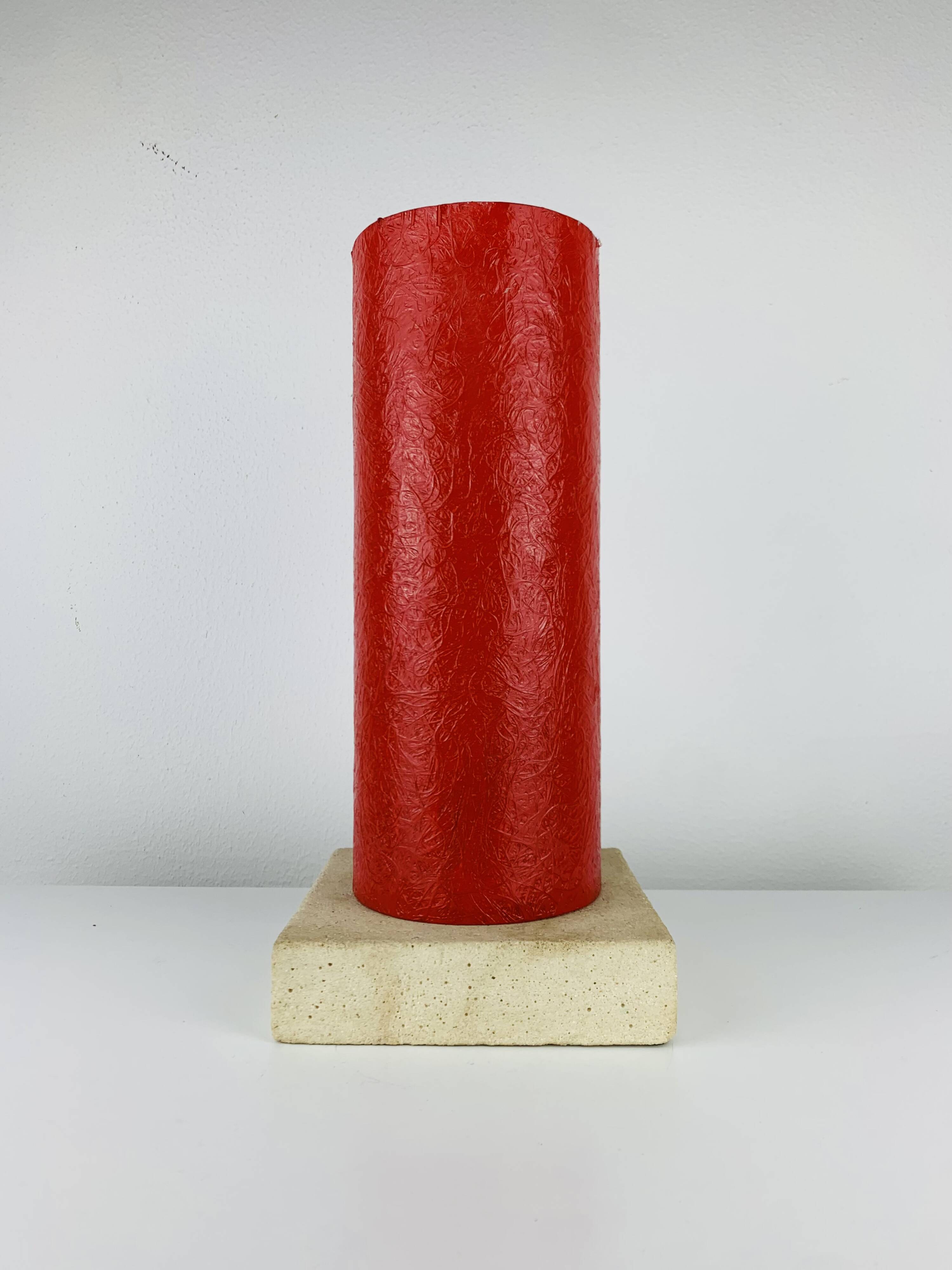 Red stone and fibreglass lamp, vintage