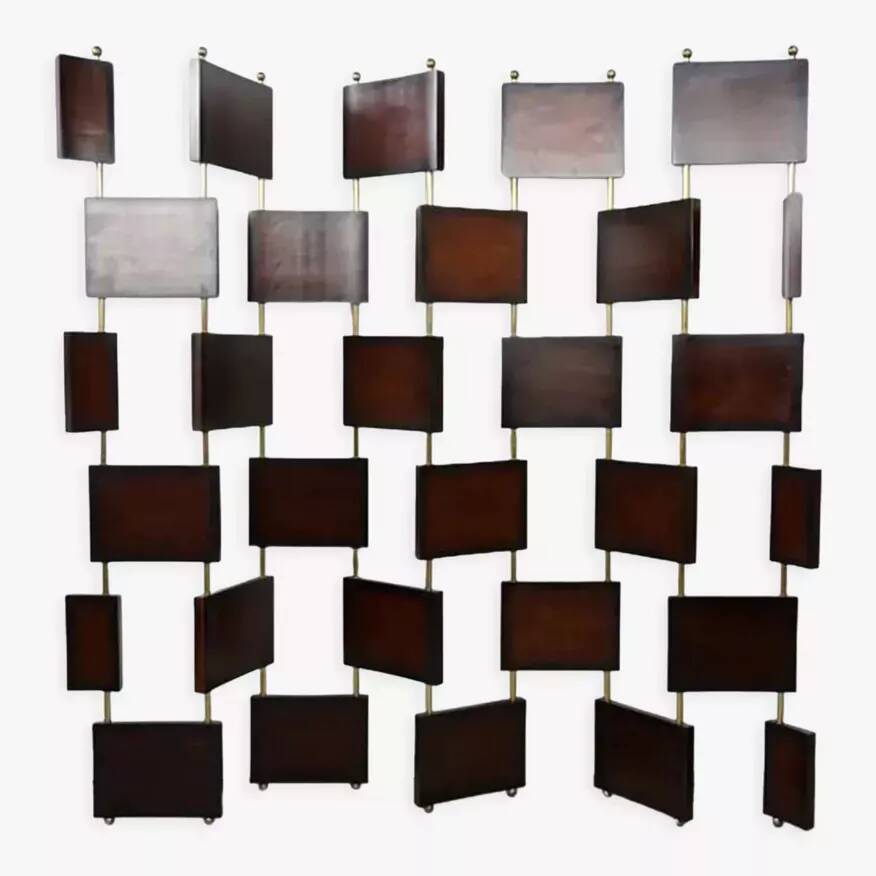 Vintage screen in wood and brass