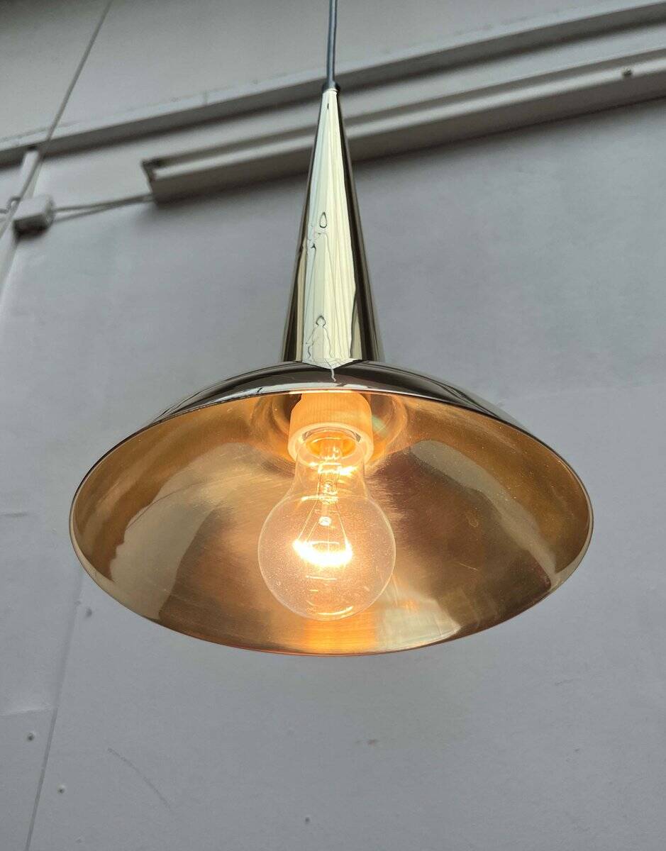 Danish mid-century brass cone pendant lamps, 1950s, set of 2.