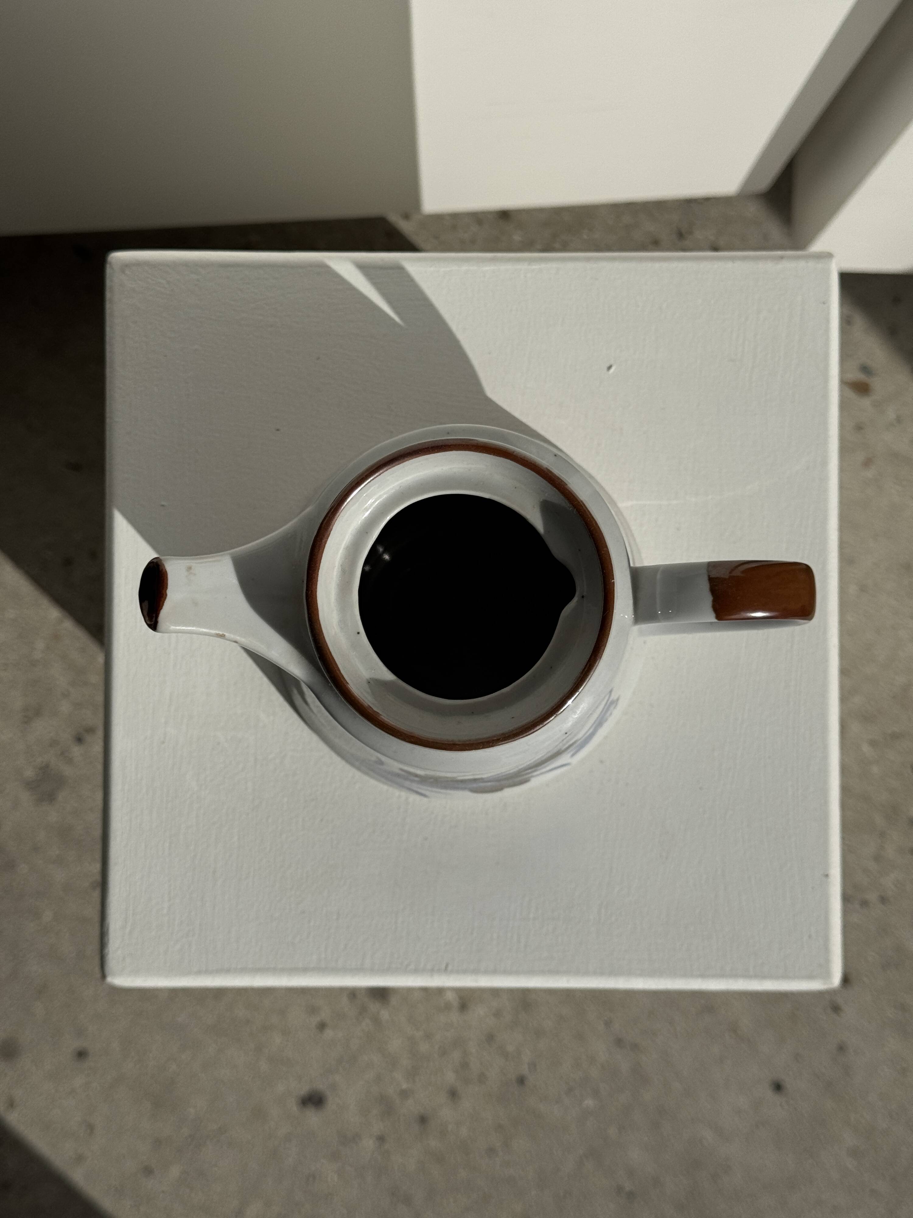 Teapot with stylised blue and brown flowers H18