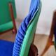 Series of velvet Scandinavian chairs - green and blue.