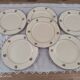 Set of 6 dessert plates in Badonviller earthenware decoration pink and blue border