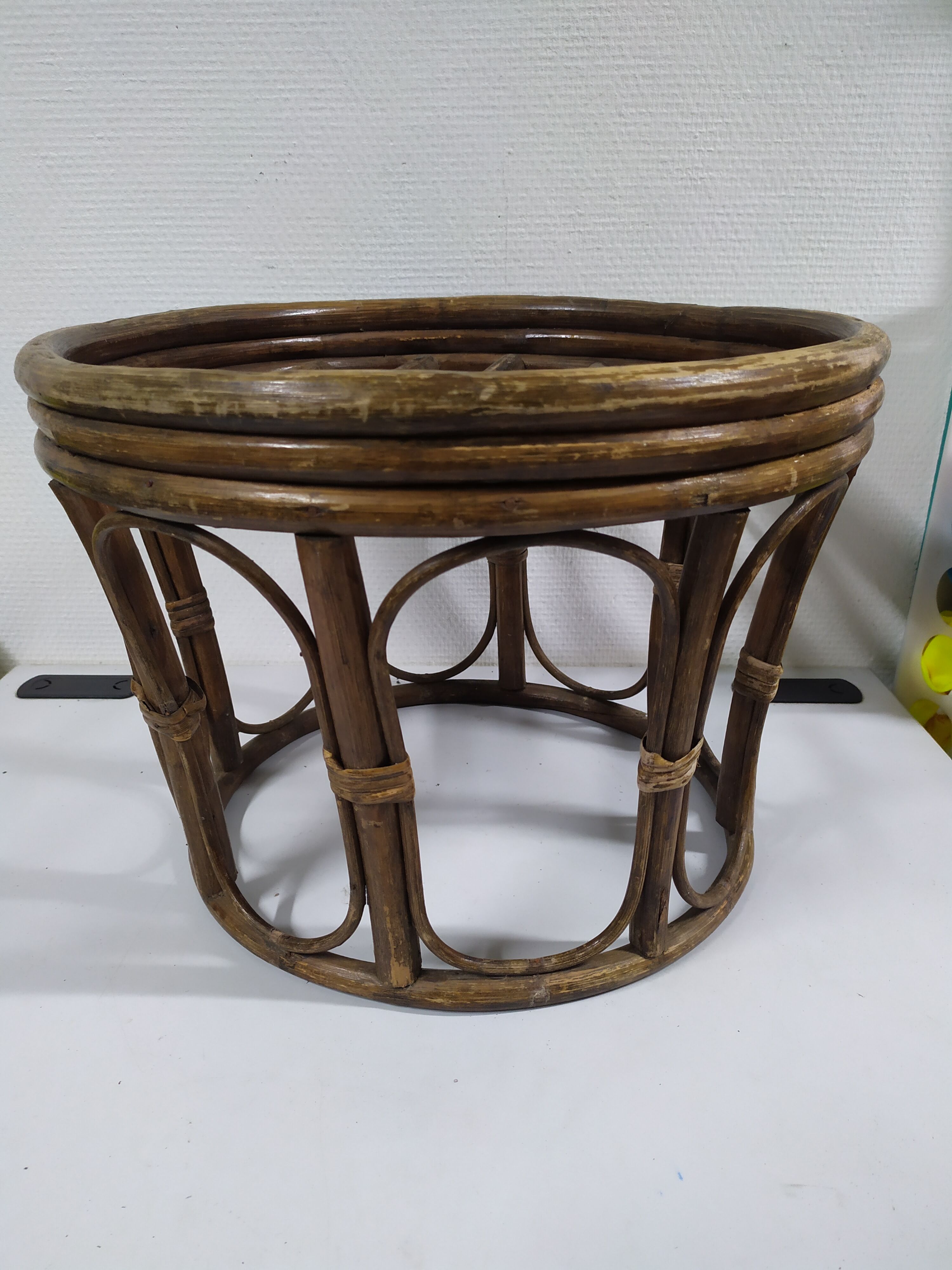 Pouf in old vintage rattan