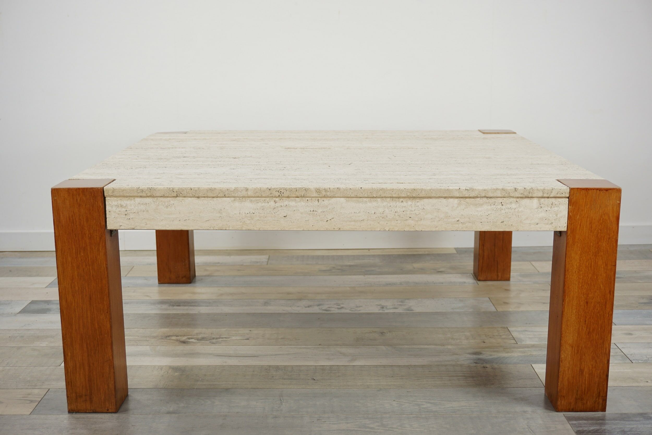 60s coffee table in teak and travertine