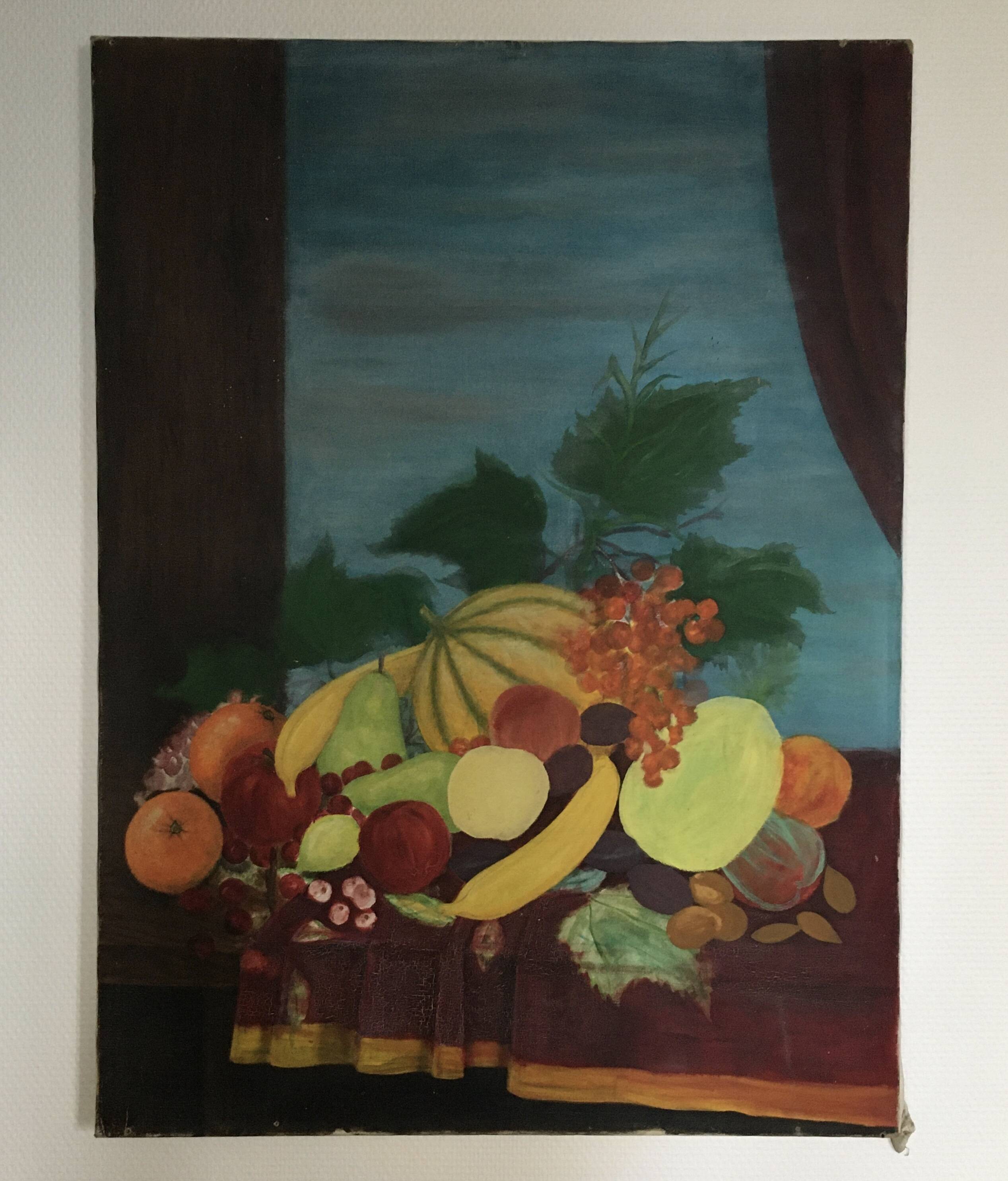 Large unfinished still life painting