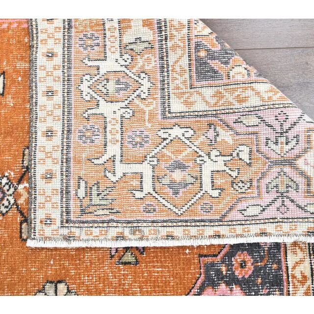 Turkish Vintage Handmade Wool Orange Rug 126x201