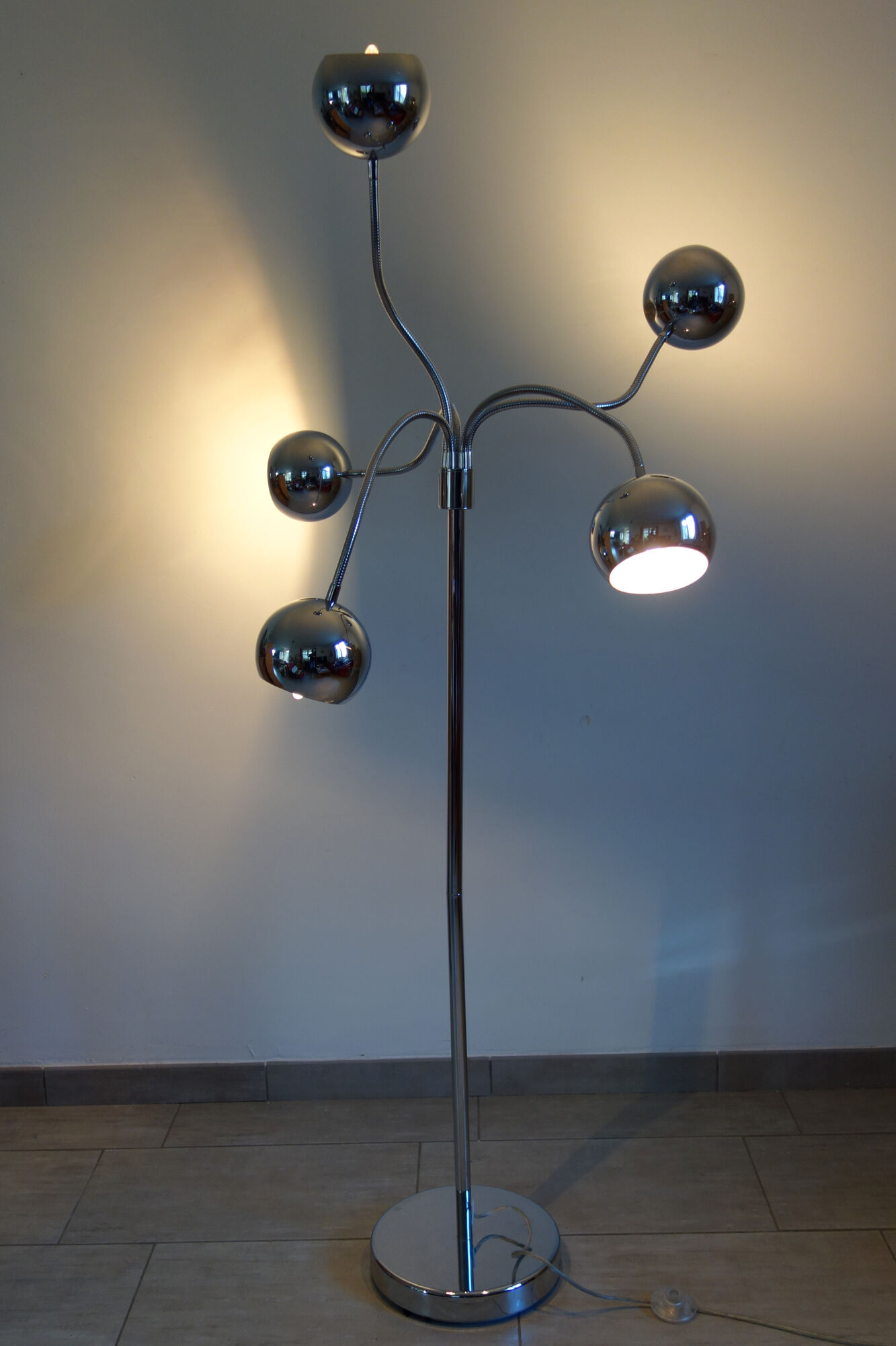 Floor lamp chrome spring 5 balls vintage
