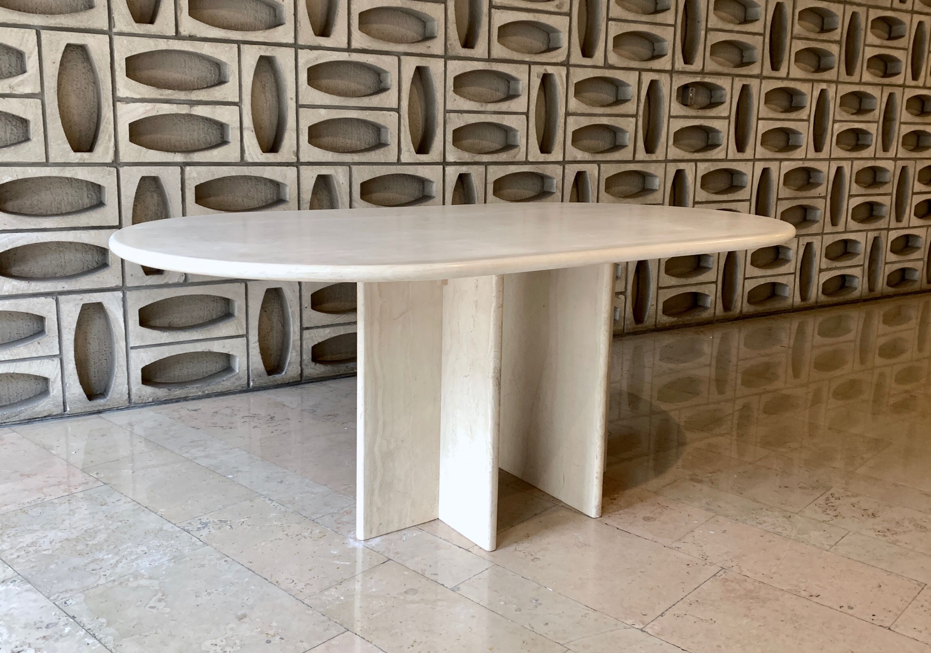 Ligne Roset travertine vintage dining table