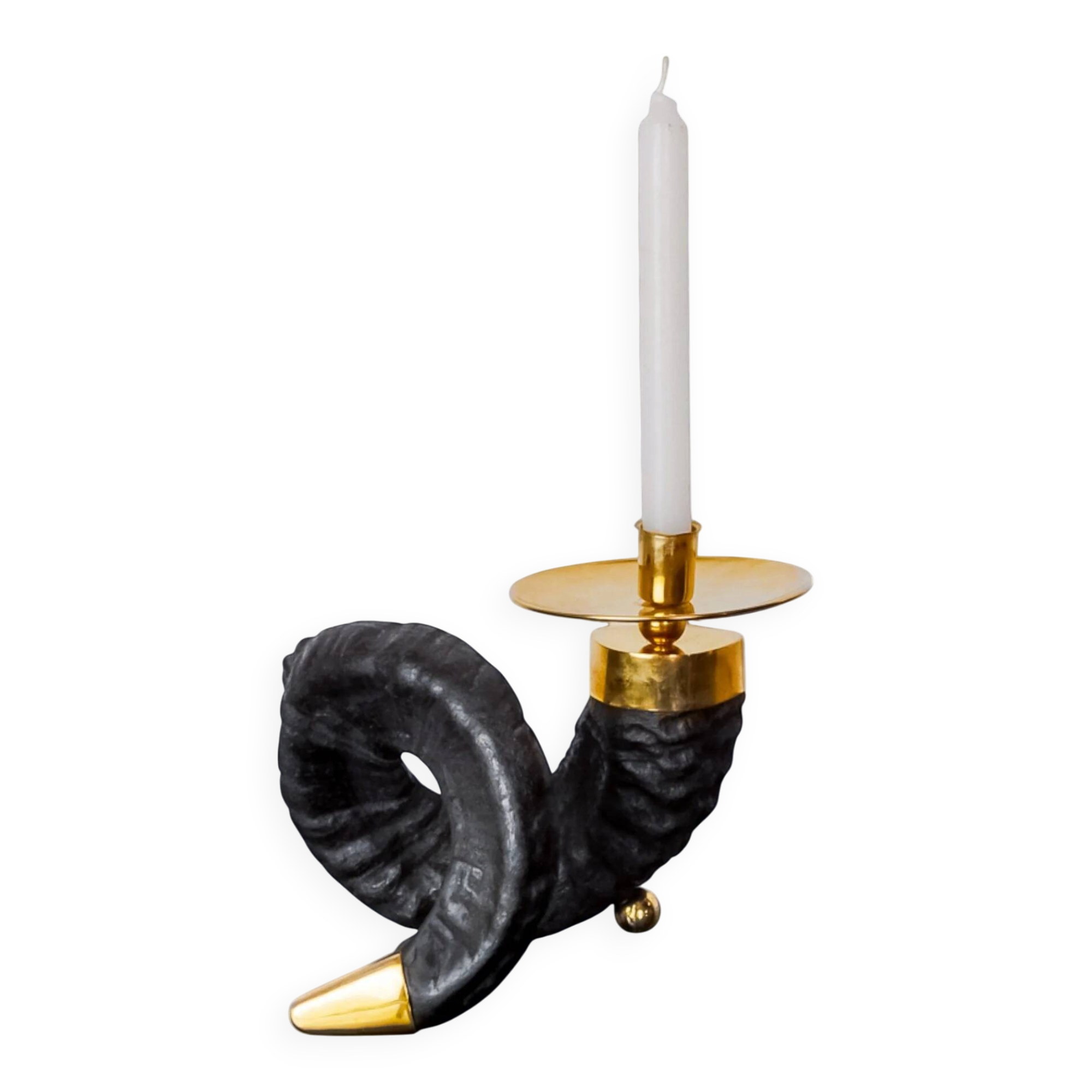 Twisted horn candleholder, resin and brass Italy, circa 1970s
