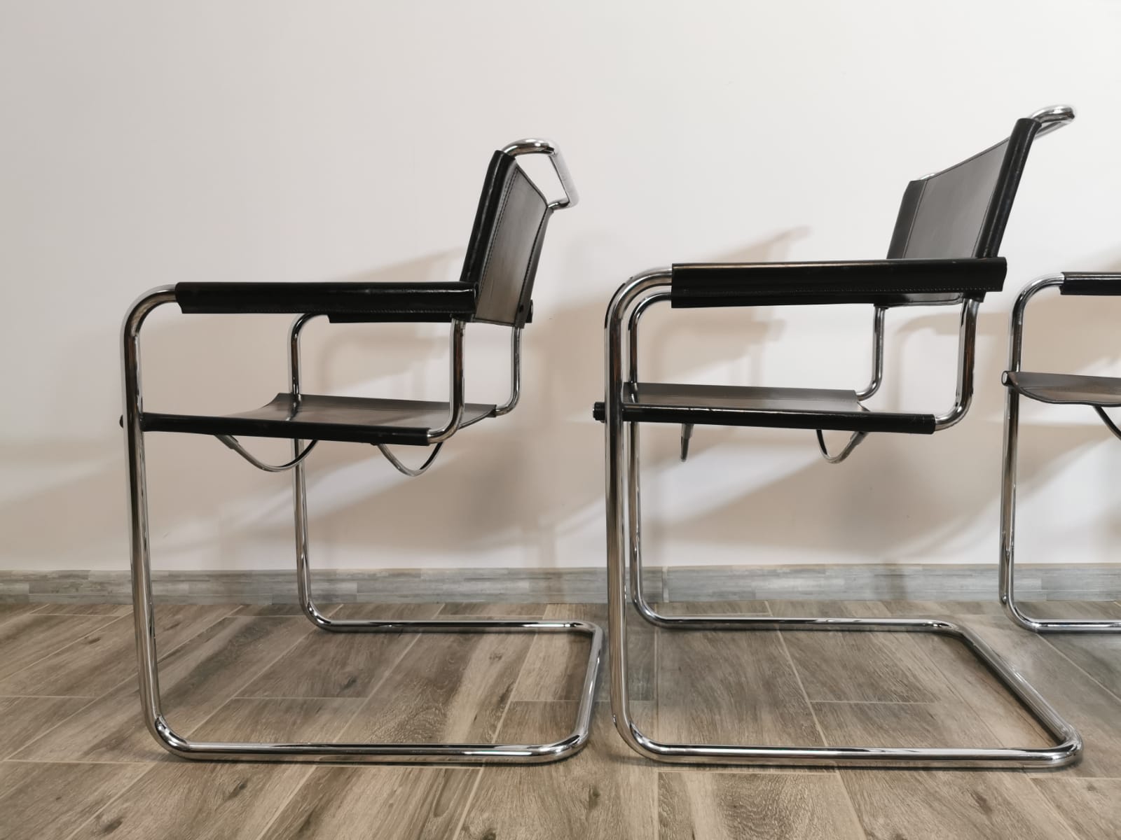 Mid-century chromed leather chairs