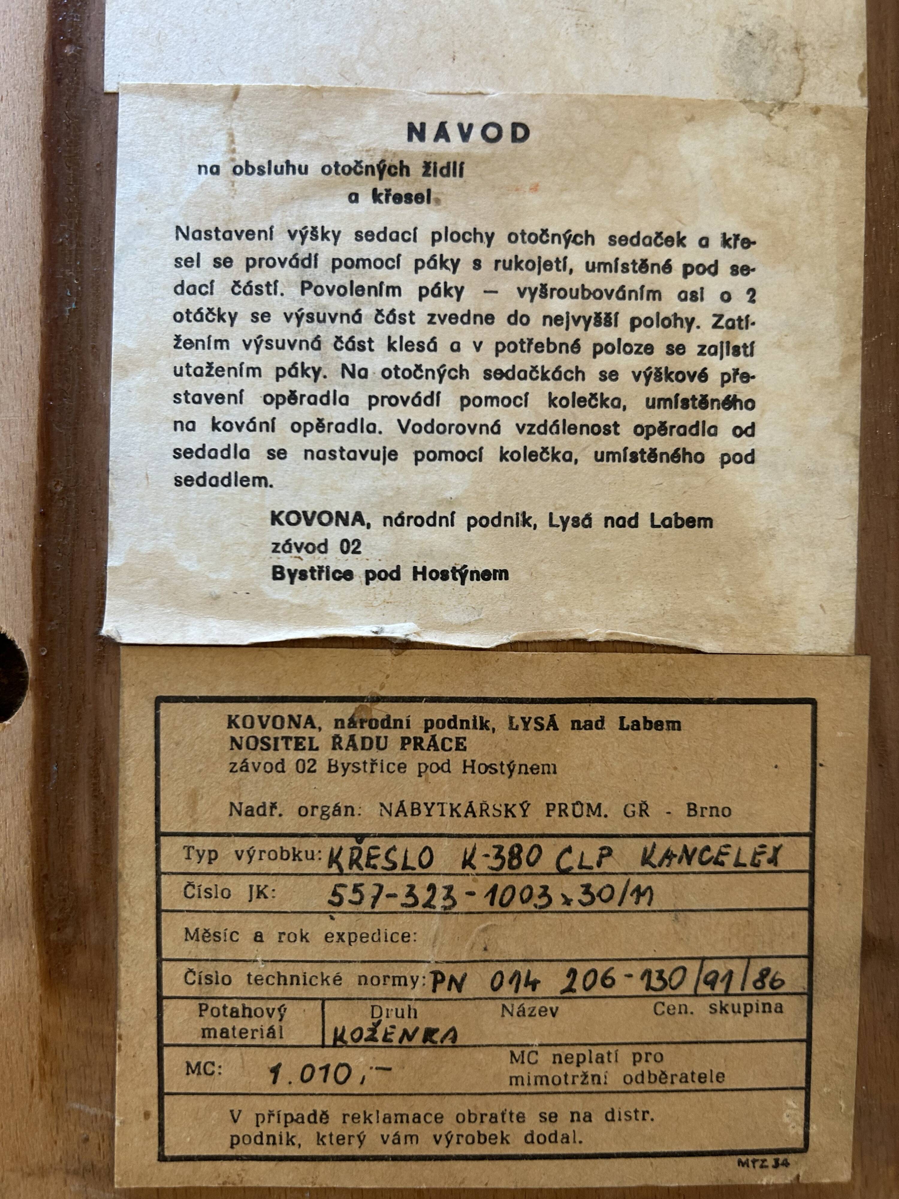 Fully Restored Cherry Office Desk Chair by Kovona, Czechoslovakia 1970’s