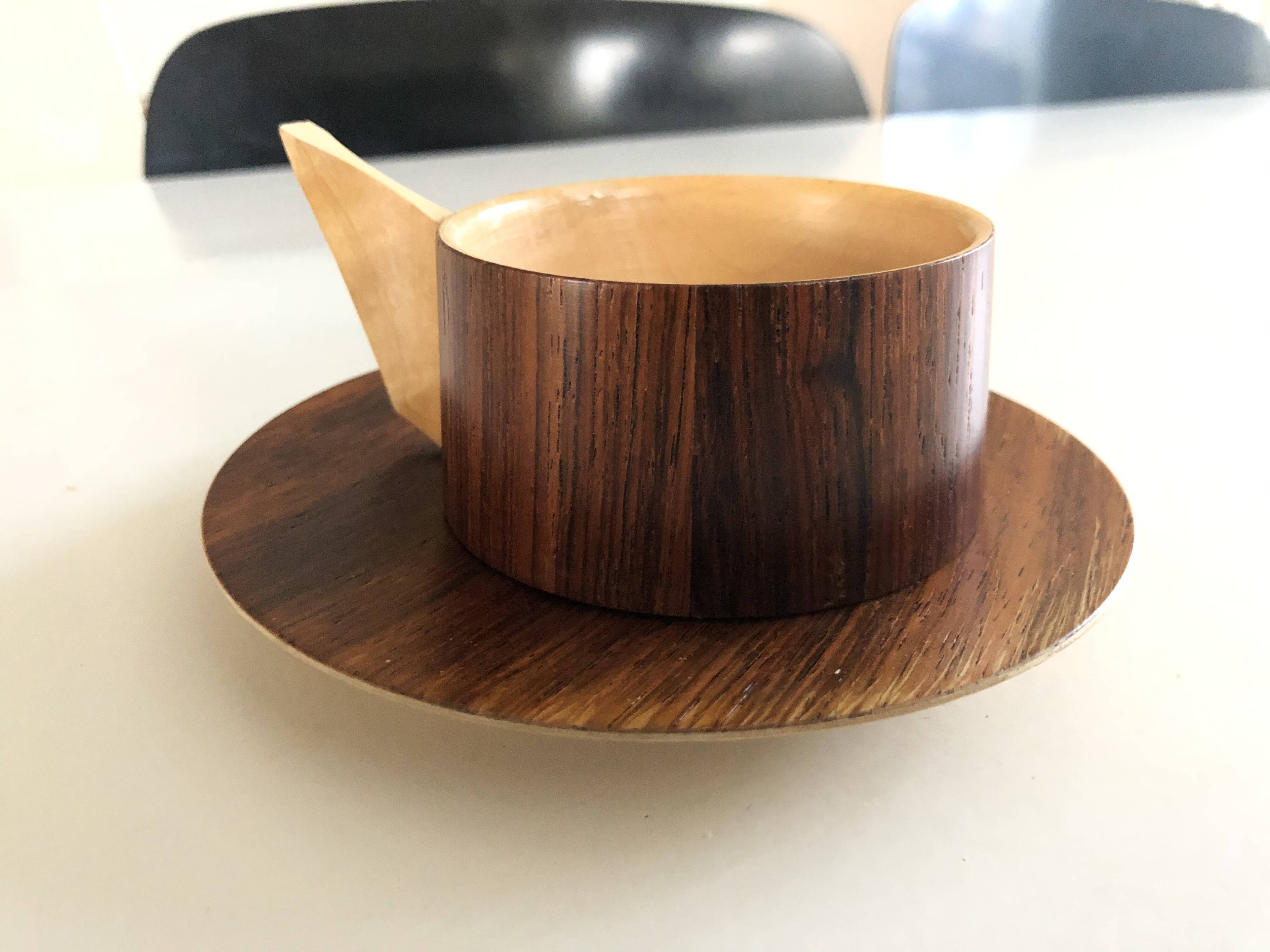 Vintage wooden cups and saucers in teak