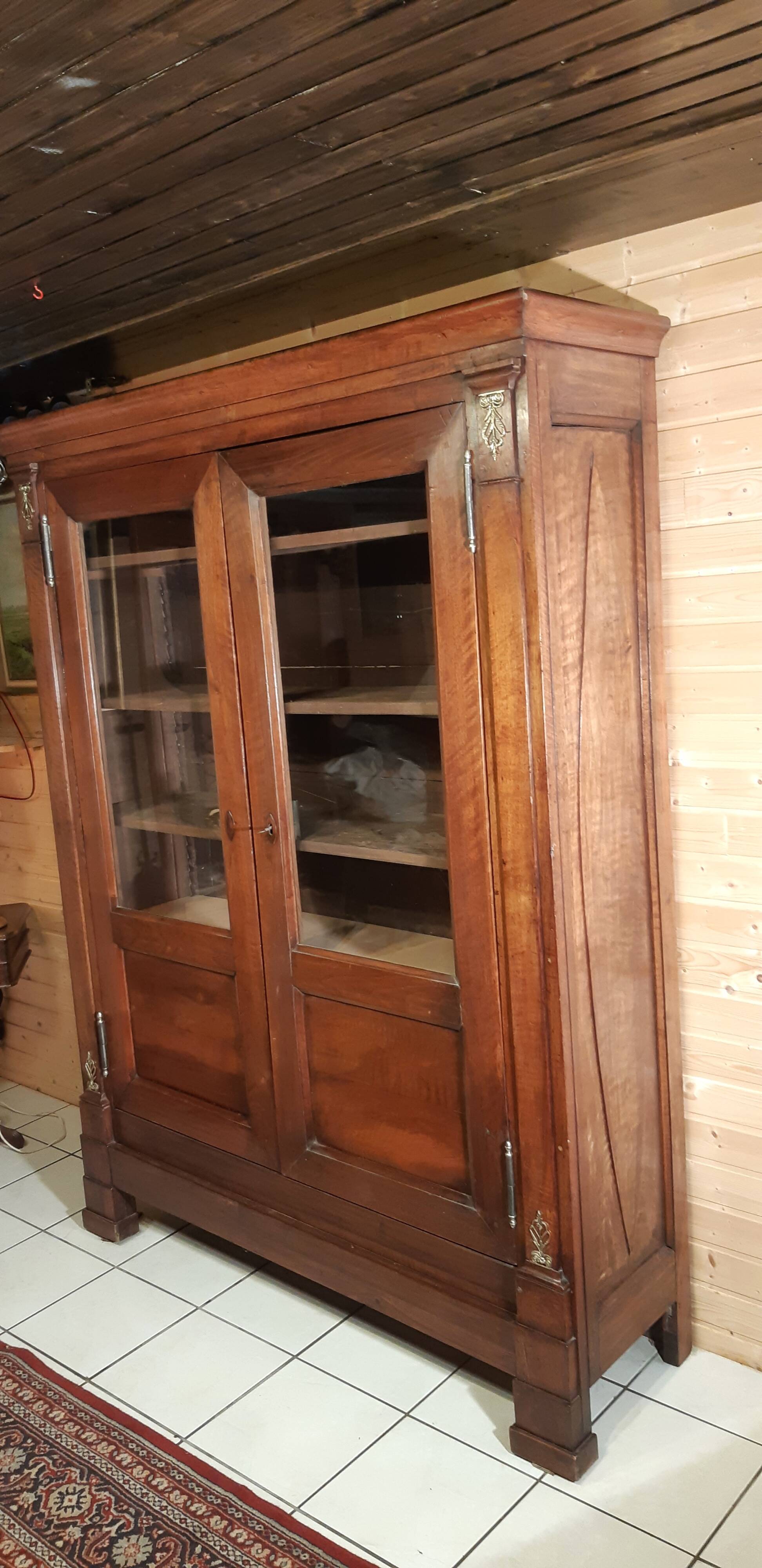 Period empire display bookcase in solid walnut
