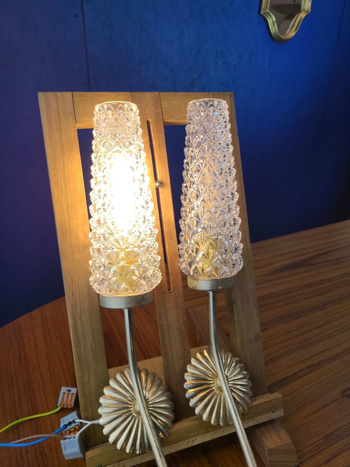 Pair of vintage 1970 glass and metal wall lights