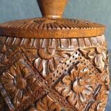 8 coasters and carved wooden box