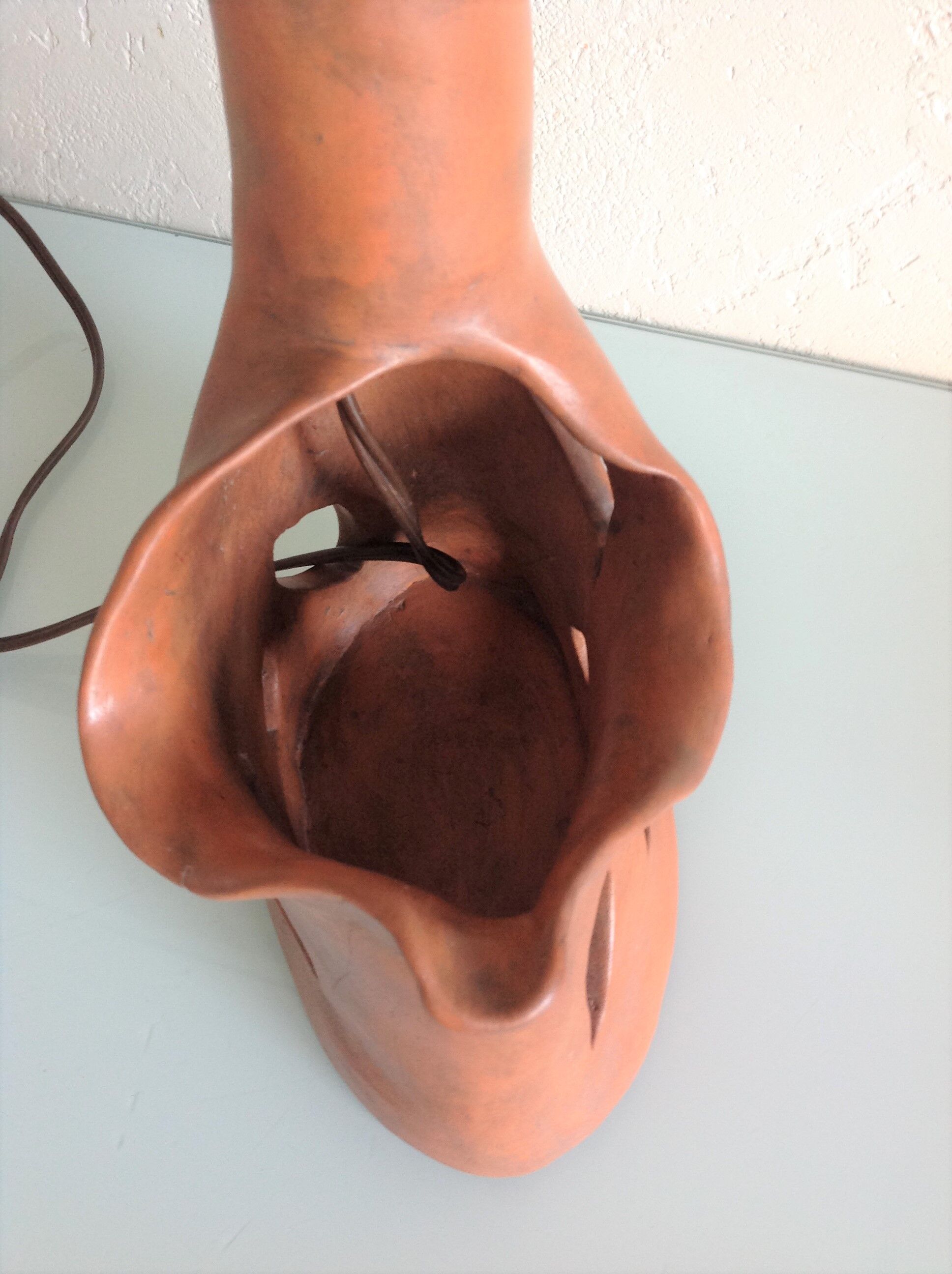 Ceramic lamp terracotta and lampshade wool 50/60