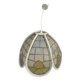 Mother-of-pearl and wood pendant light