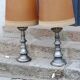Paire de lampe des années 70 Kaiser Leuchten en métal brossé abat jour d’origine