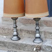 Pair of 70s Kaiser Leuchten lamps in brushed metal with original shades