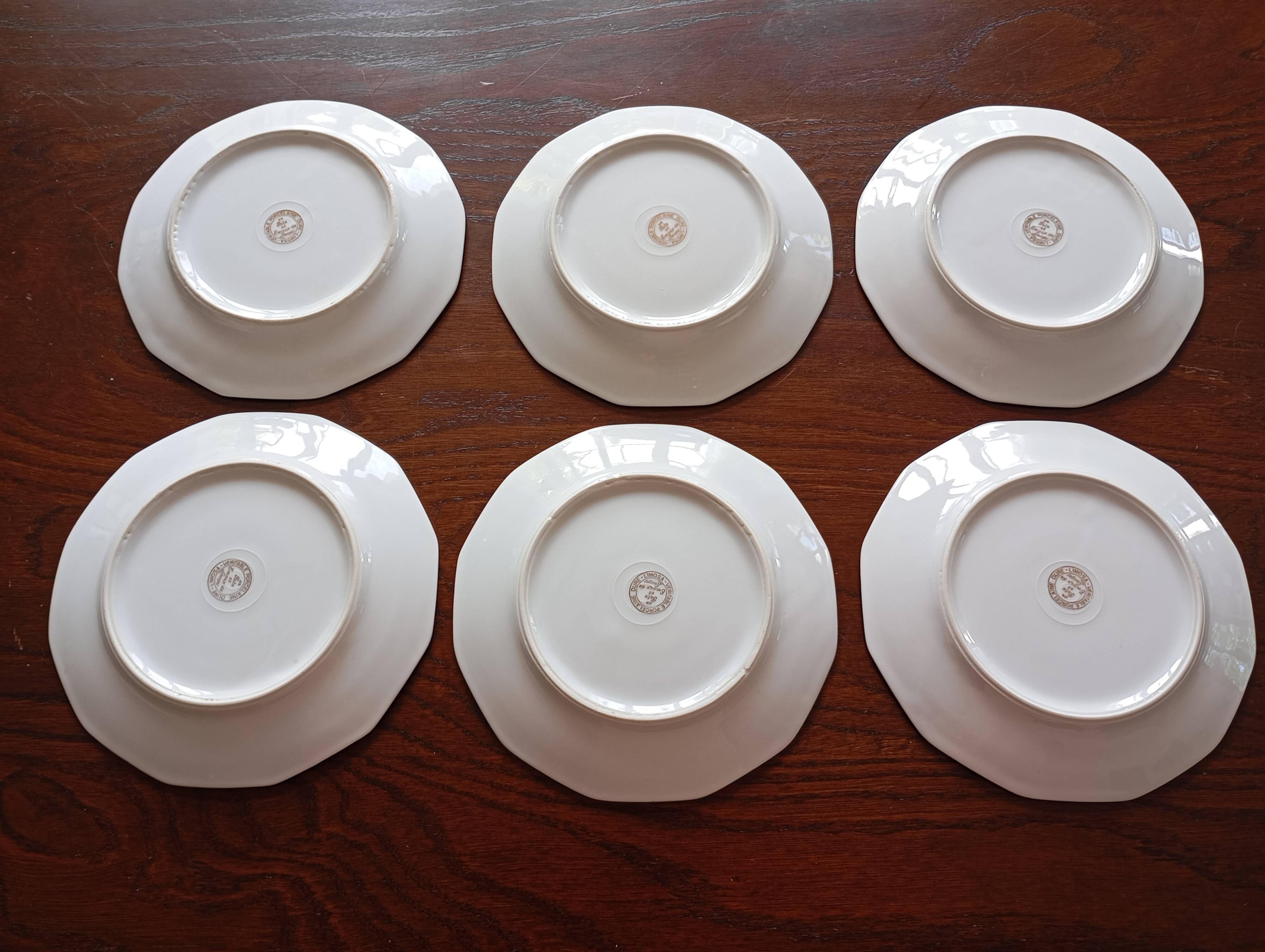 6 Limosa hard porcelain dessert plates (Limoges)