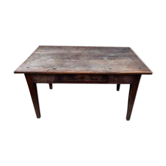 Table de ferme en chêne massif avec 1 tiroir 130cm
