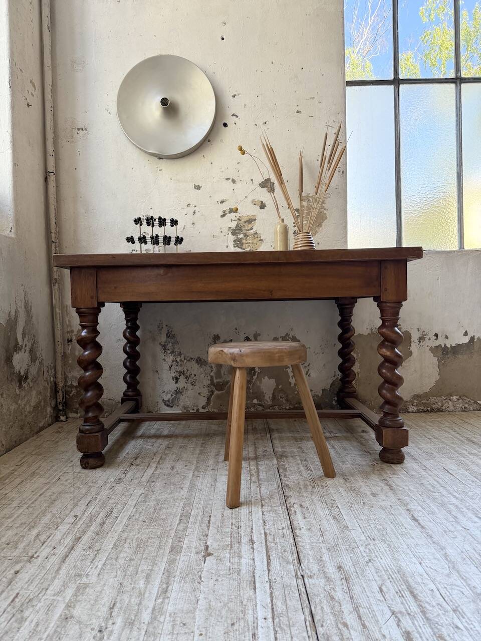 Paneled walnut desk with turned legs, 1900