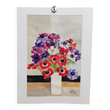 Watercolor by Michel Roubille, bouquet of flowers 1988.