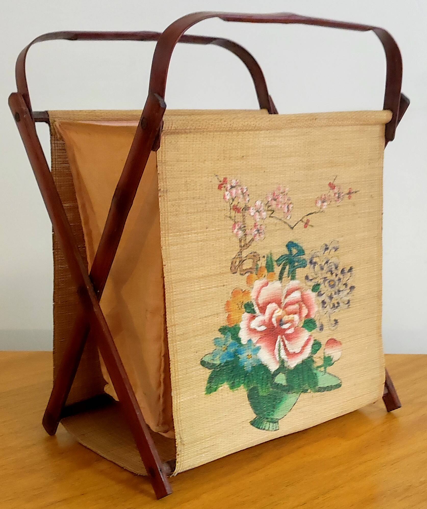 Travailleuse pliante paille de riz & bambou 1960