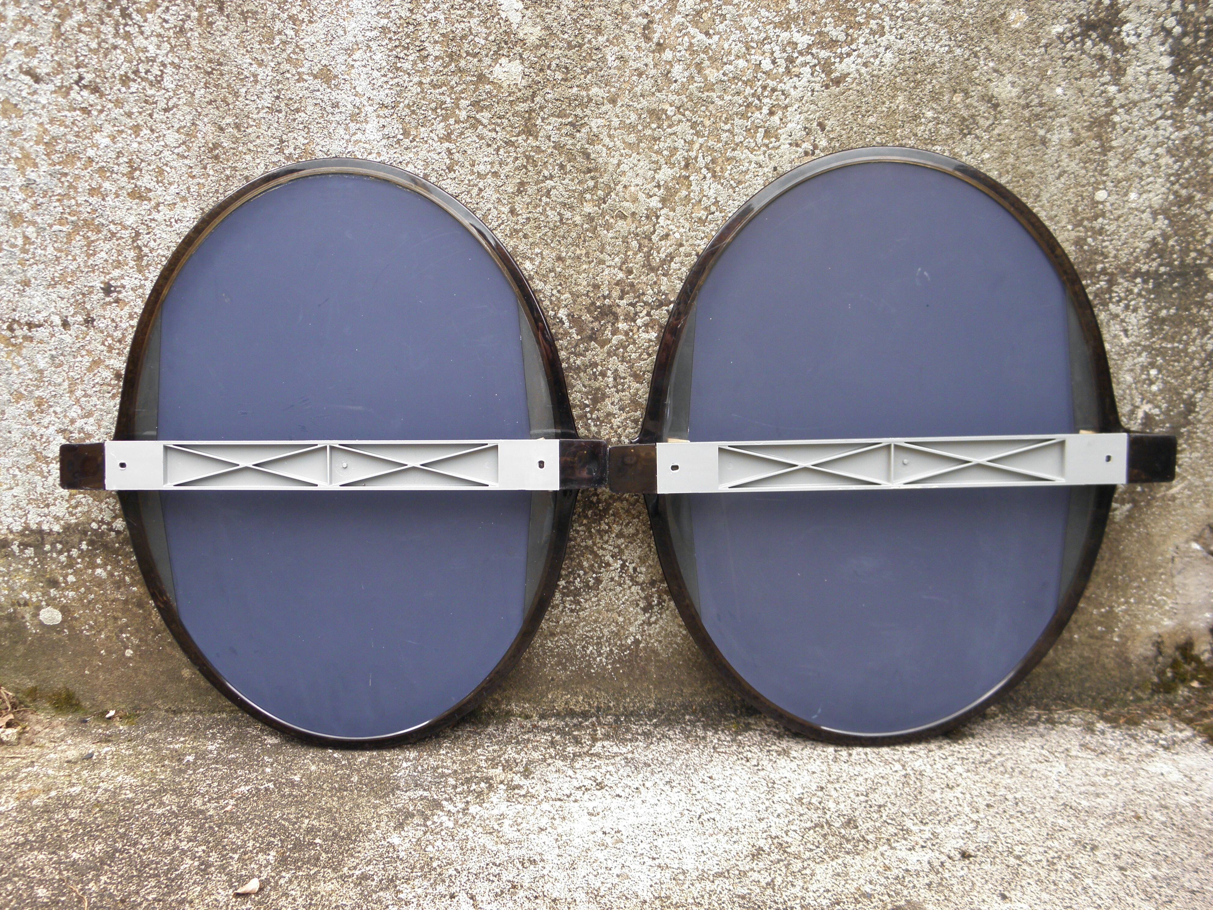 Pair of oval swivel plexi and chrome mirrors 1970