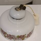 suspension from the 60s in white opaline and green, pink and silver flower patterns