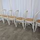 Set of 6 Vintage Thonet Style Dining Chairs: White Wood & Cane Seat