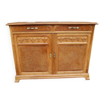 Art Nouveau buffet in walnut and walnut burl from the 1900s, Nancy school.