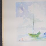 French School 20th Century D Martine: Sailboats on the sea, Signed watercolor