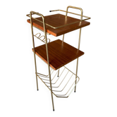 1960s wood and brass magazine rack
