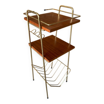 1960s wood and brass magazine rack