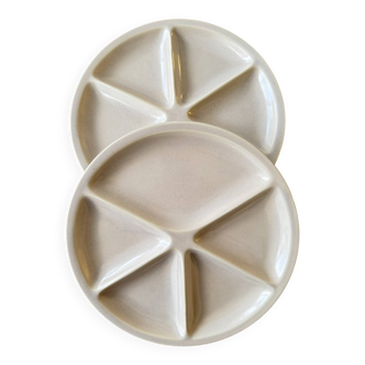 5 vintage beige fondue plates Le Creuset