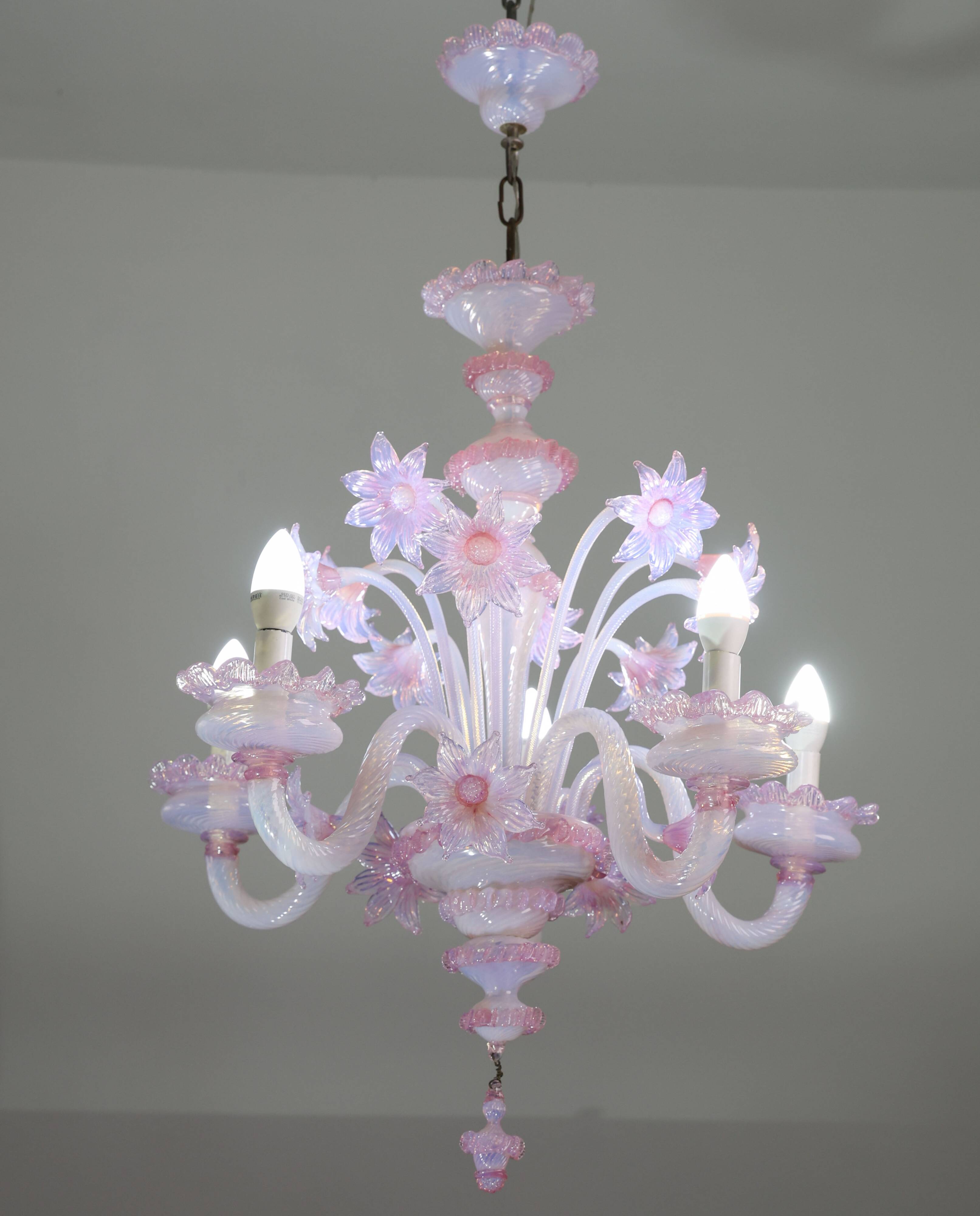 Extraordinary Murano Glass Chandelier adorned with Pink Flowers